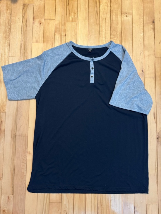 Other - Casual Two-Tone Henley Tee - Navy & Light Gray XL
